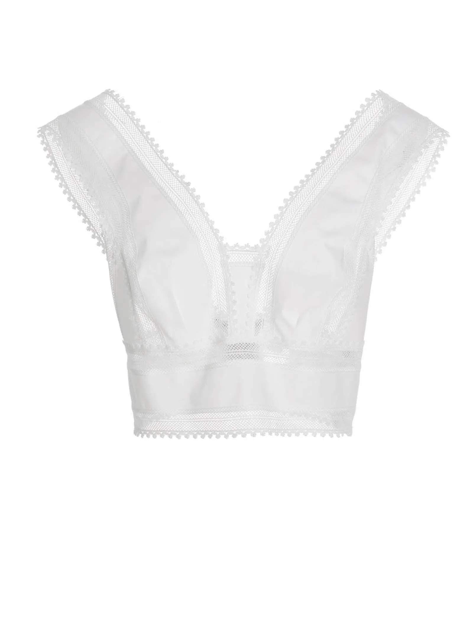 Alberta Ferretti V-Neck Lace-Detailed Cropped Top