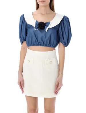 Alessandra Rich Bow Detailed Cropped Top