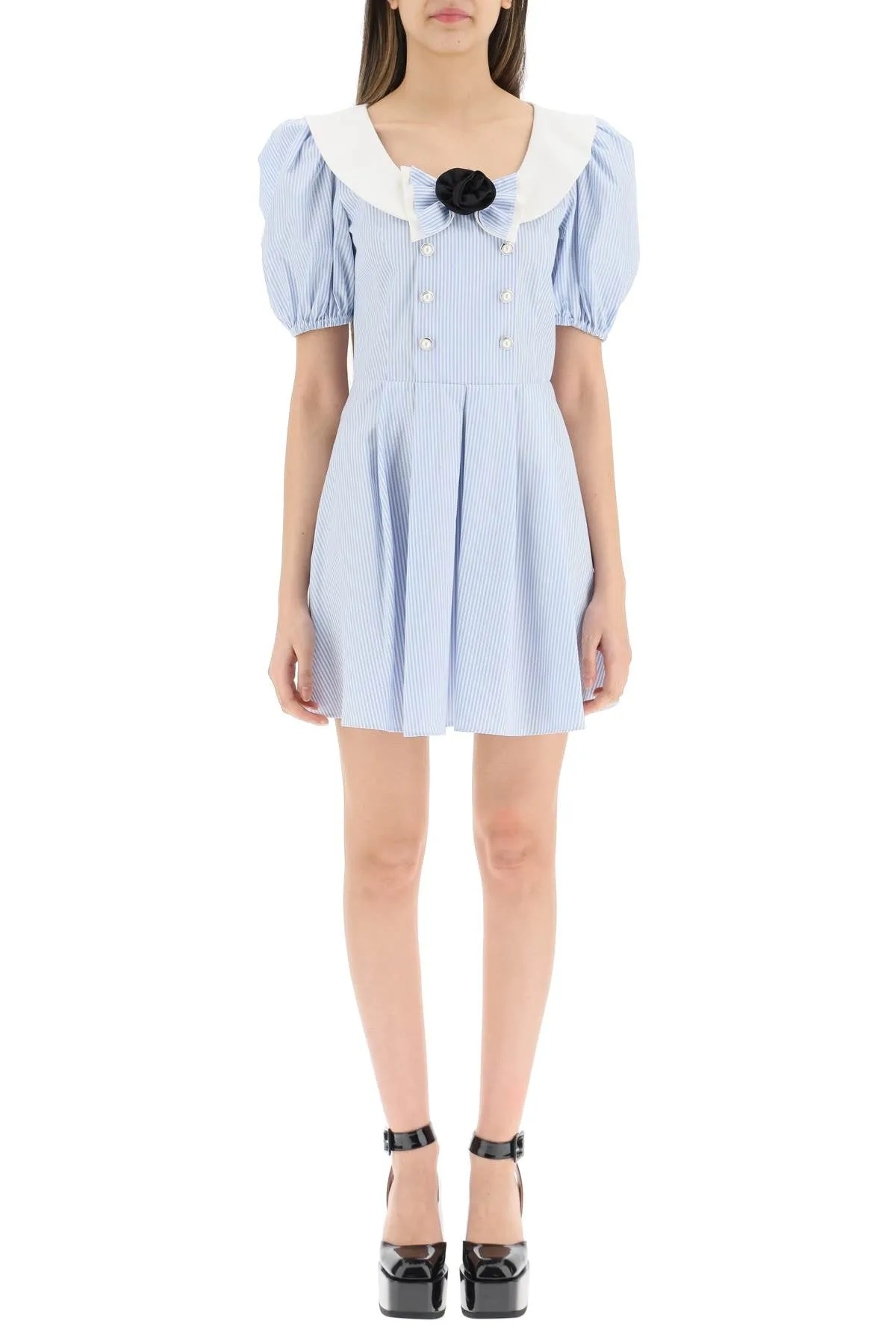Alessandra Rich Bow Detailed Striped Mini Dress