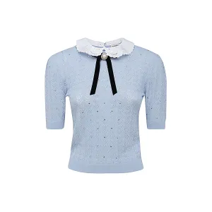 Alessandra Rich Rhinestone Embellished Bow Detailed Top