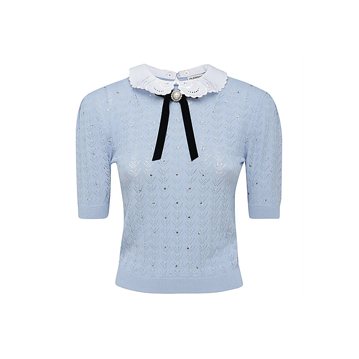 Alessandra Rich Rhinestone Embellished Bow Detailed Top