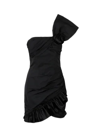 Alessandra Rich Rose Embroidered One Shoulder Midi Dress