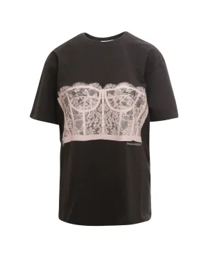 Alexander McQueen Lace Corset Crewneck T-Shirt