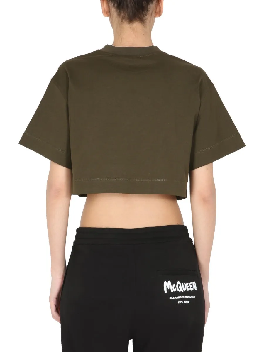 Alexander McQueen Logo Printed Cropped T-Shirt