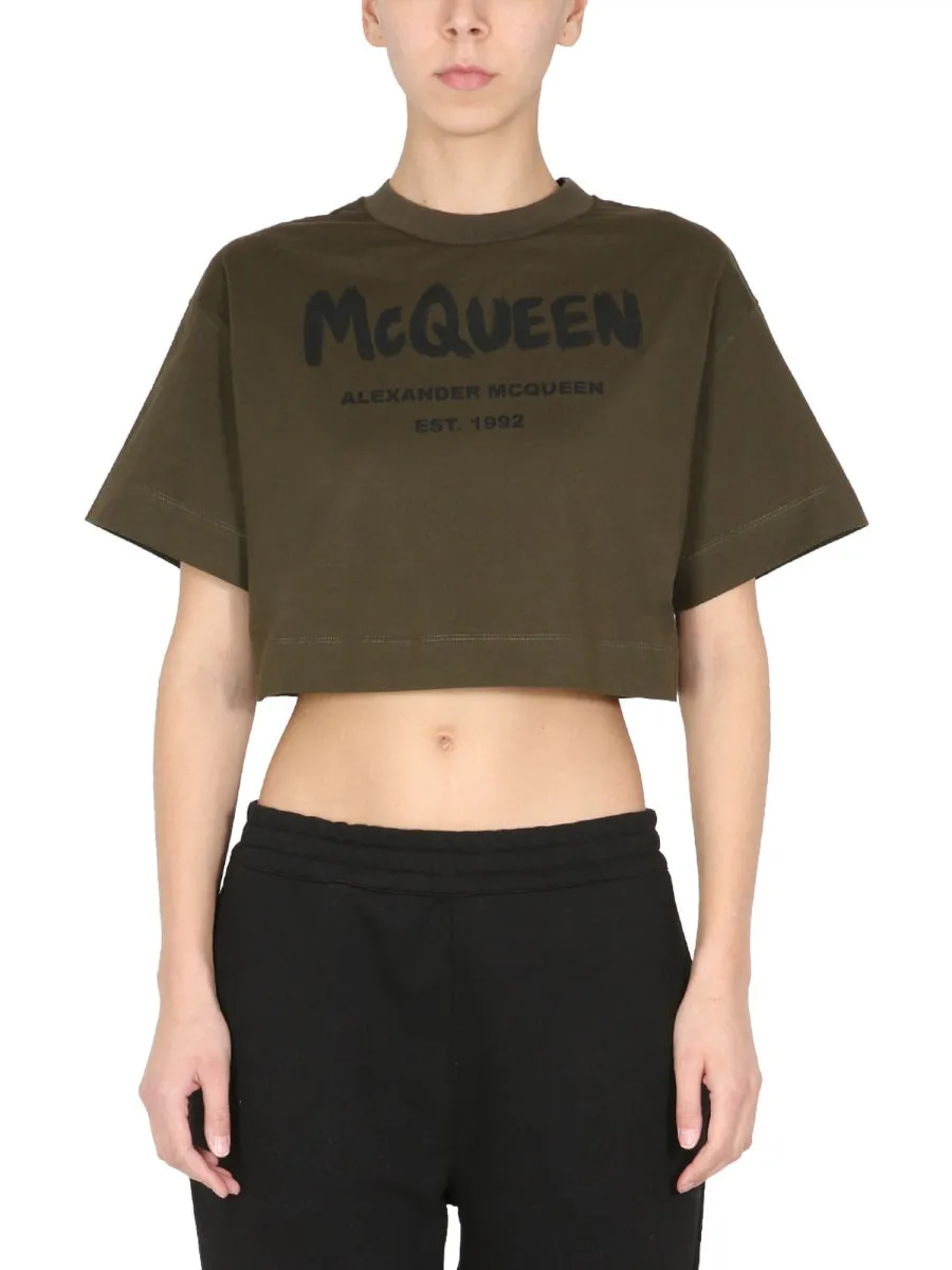 Alexander McQueen Logo Printed Cropped T-Shirt