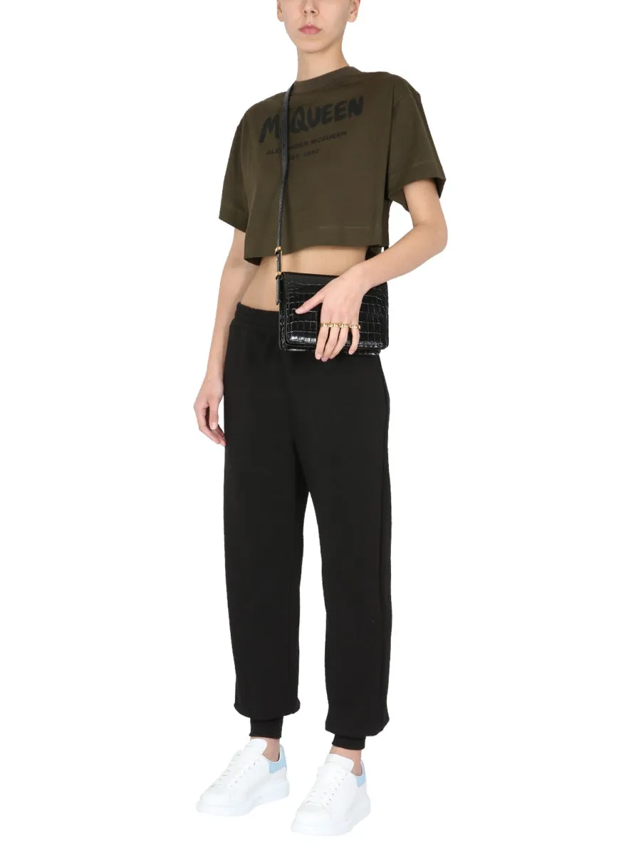 Alexander McQueen Logo Printed Cropped T-Shirt