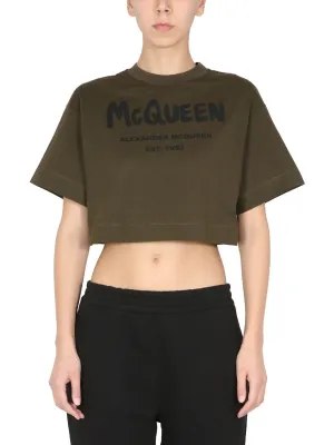 Alexander McQueen Logo Printed Cropped T-Shirt