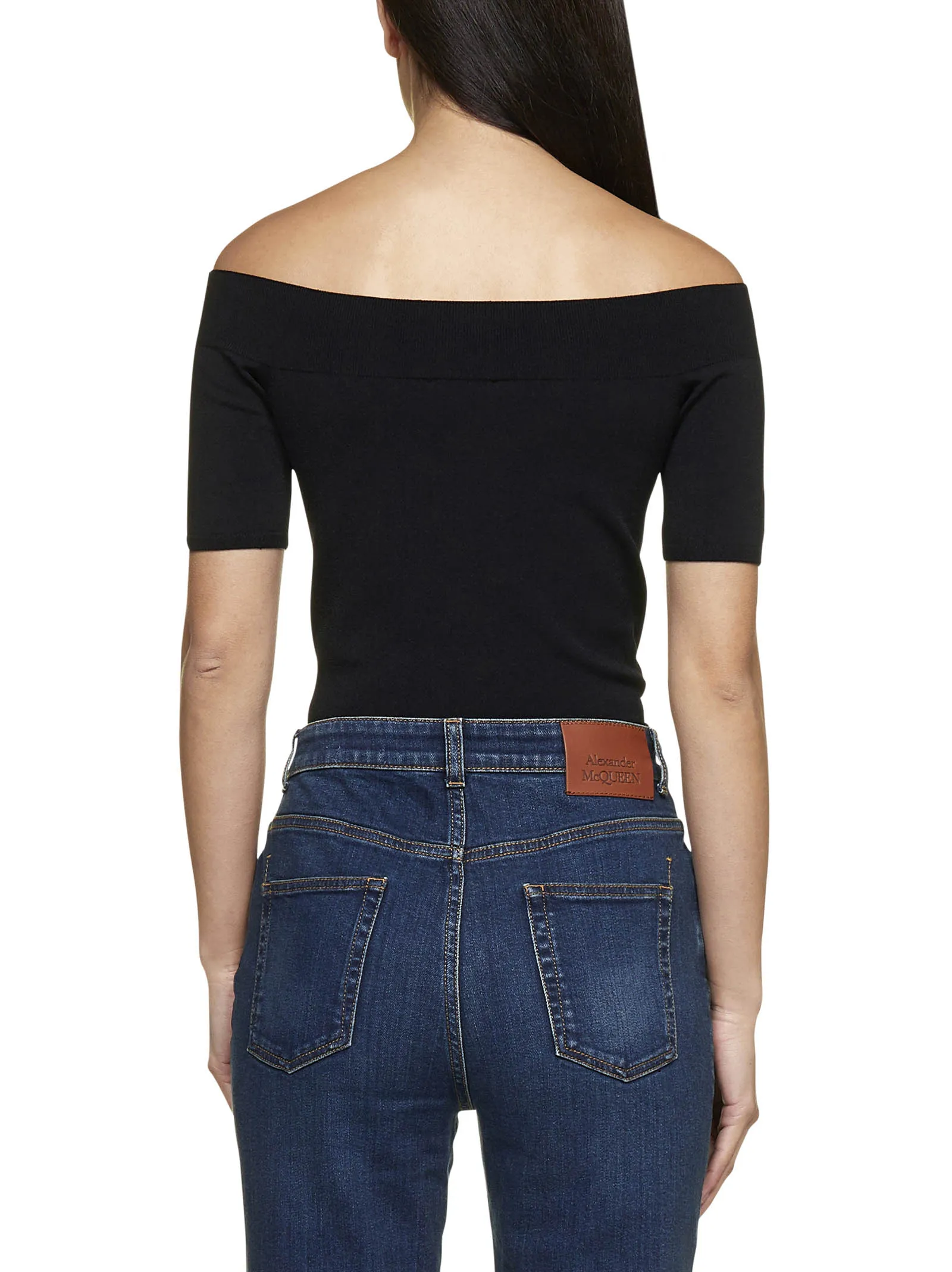 Alexander McQueen Off Shoulder Short-Sleeve Top
