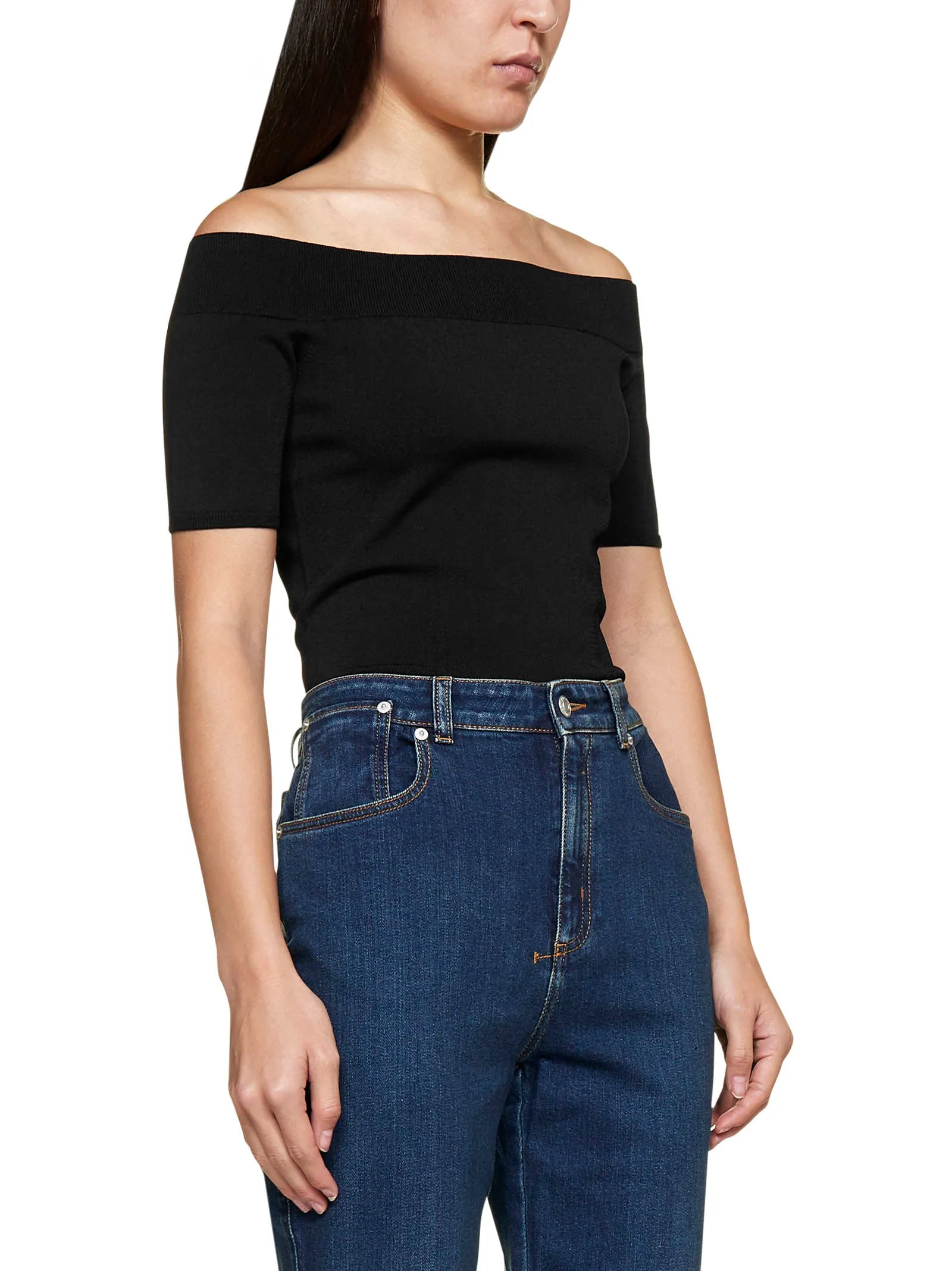 Alexander McQueen Off Shoulder Short-Sleeve Top