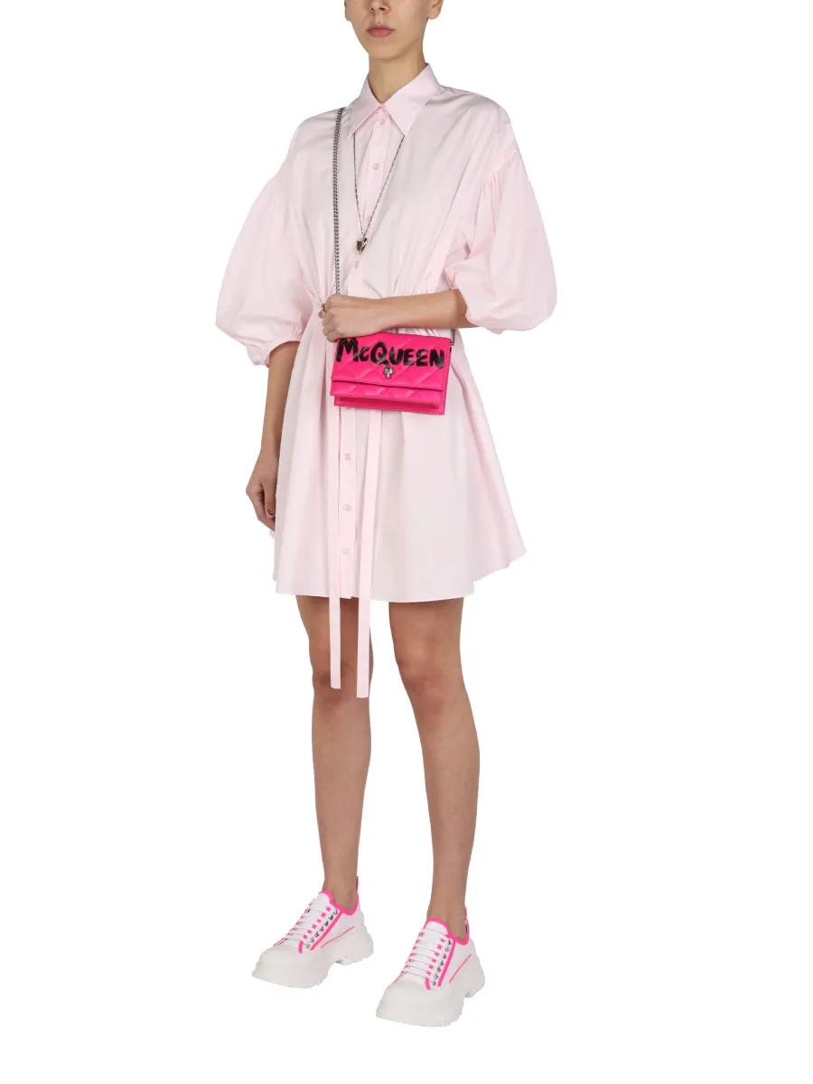 Alexander McQueen Puff-Sleeved Drawstring Mini Shirt Dress