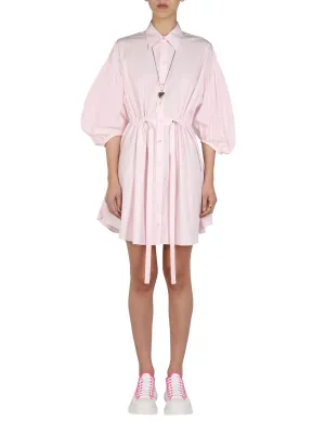 Alexander McQueen Puff-Sleeved Drawstring Mini Shirt Dress