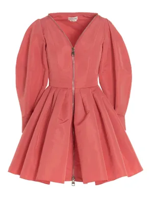 Alexander McQueen Puff Sleeved Zipped Mini Dress