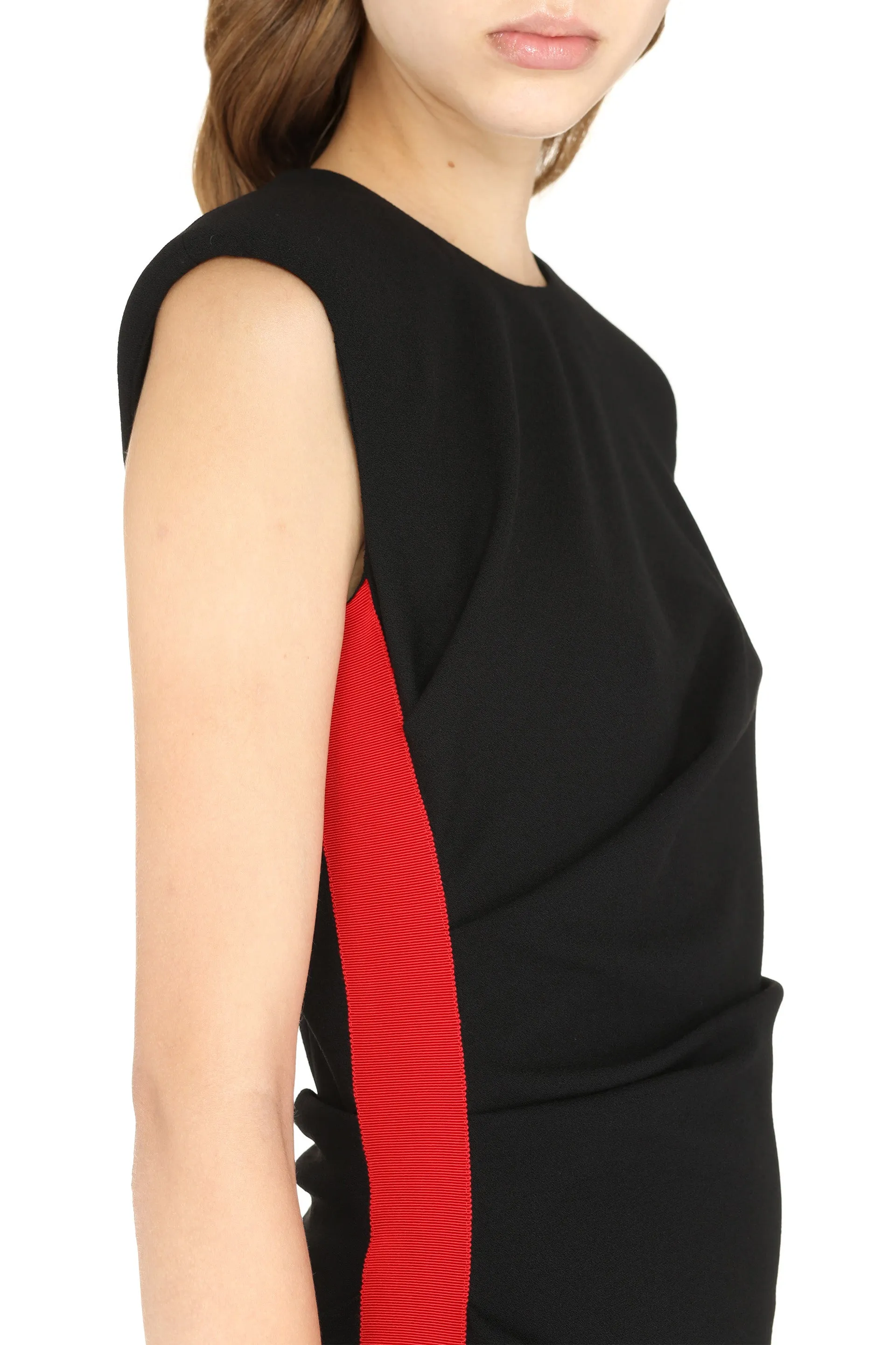 Alexander McQueen Ruched Side Striped Midi Dress