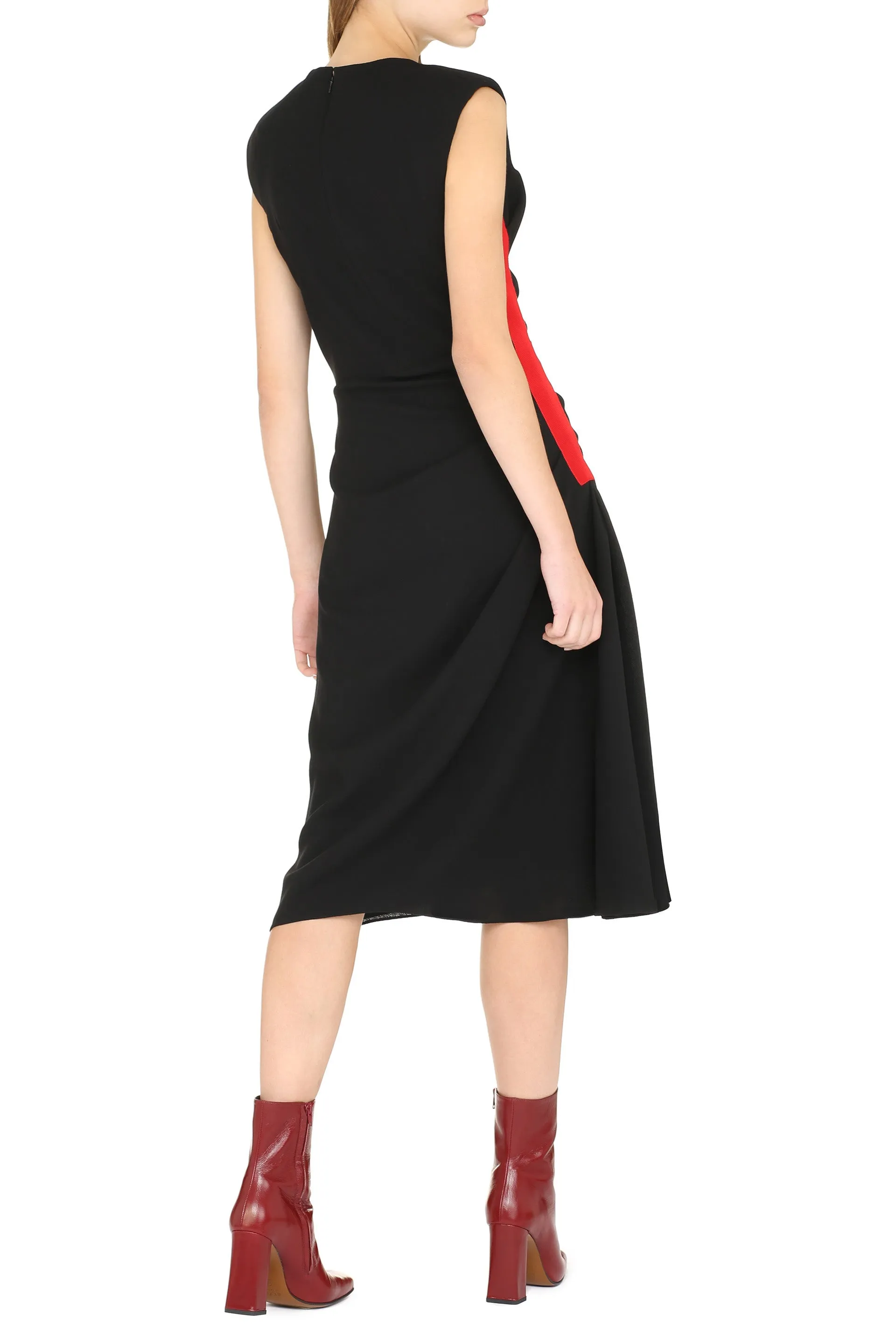 Alexander McQueen Ruched Side Striped Midi Dress