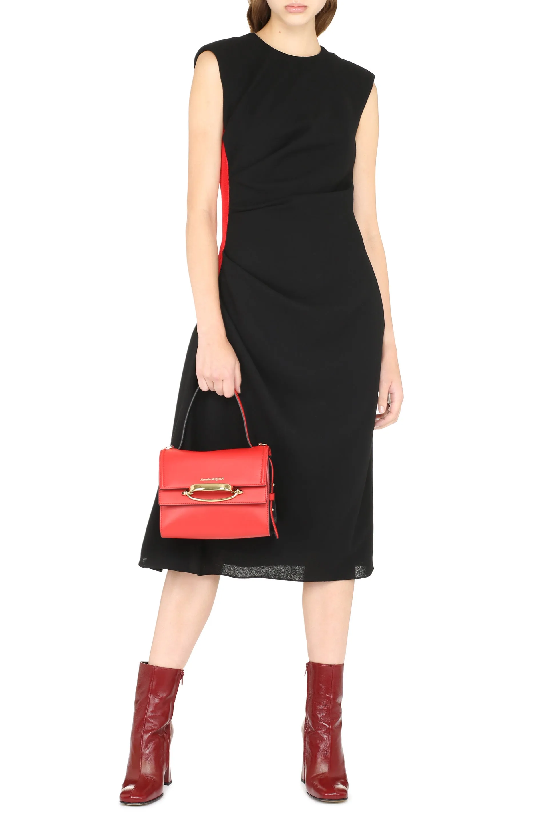 Alexander McQueen Ruched Side Striped Midi Dress
