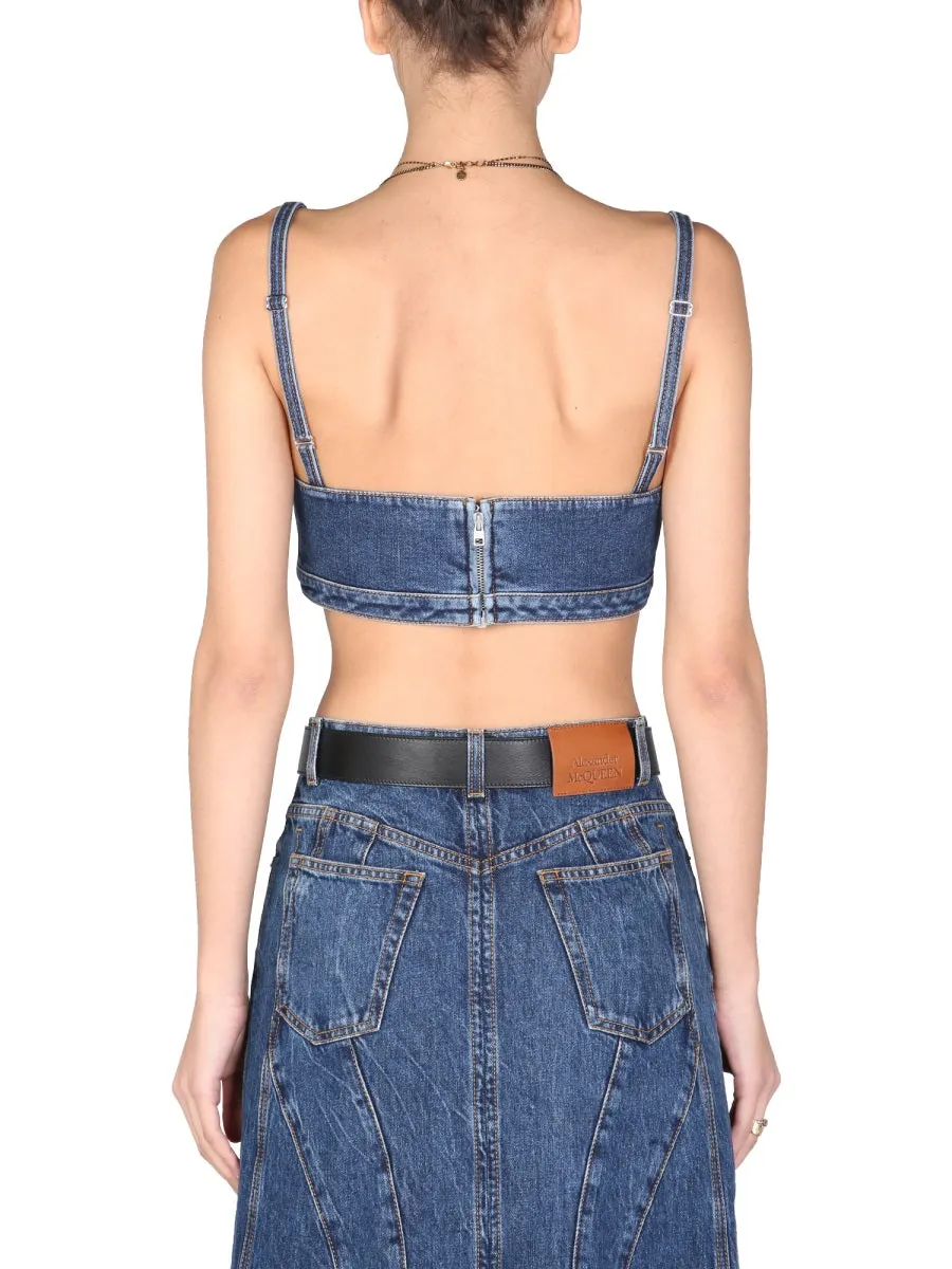 Alexander McQueen Sleeveless Cropped Denim Top