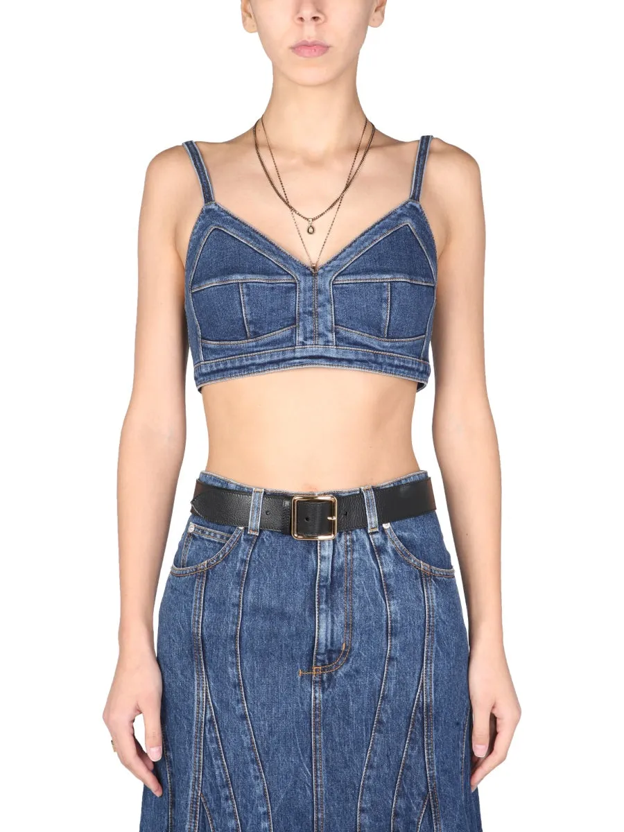 Alexander McQueen Sleeveless Cropped Denim Top