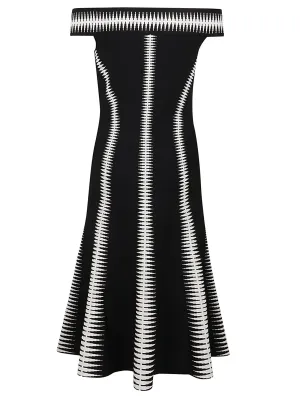 Alexander McQueen Spine Jacquard Off-The-Shoulder Dress