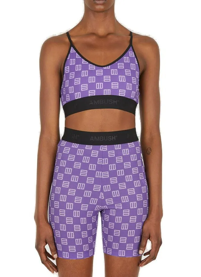 Ambush Monogram-Print Cropped Bra Top