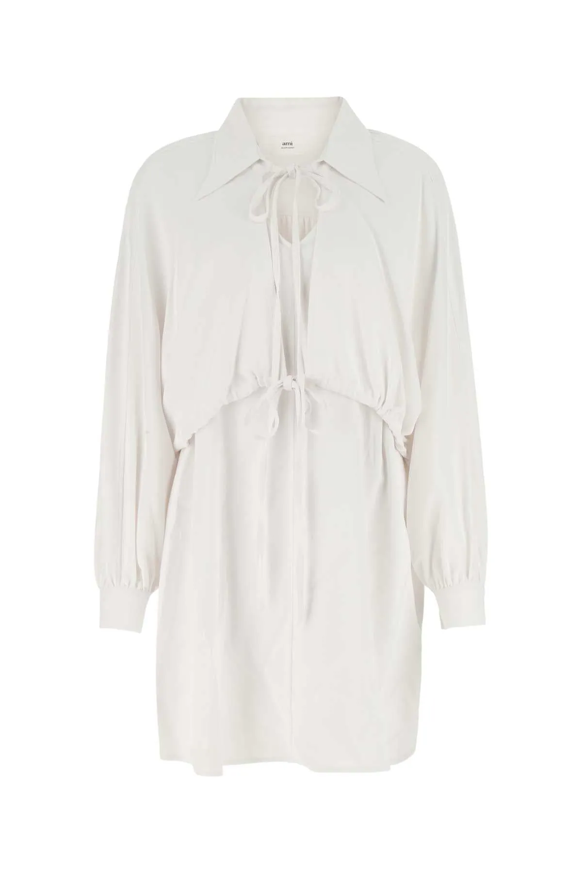 AMI Bow Detailed V-Neck Mini Dress