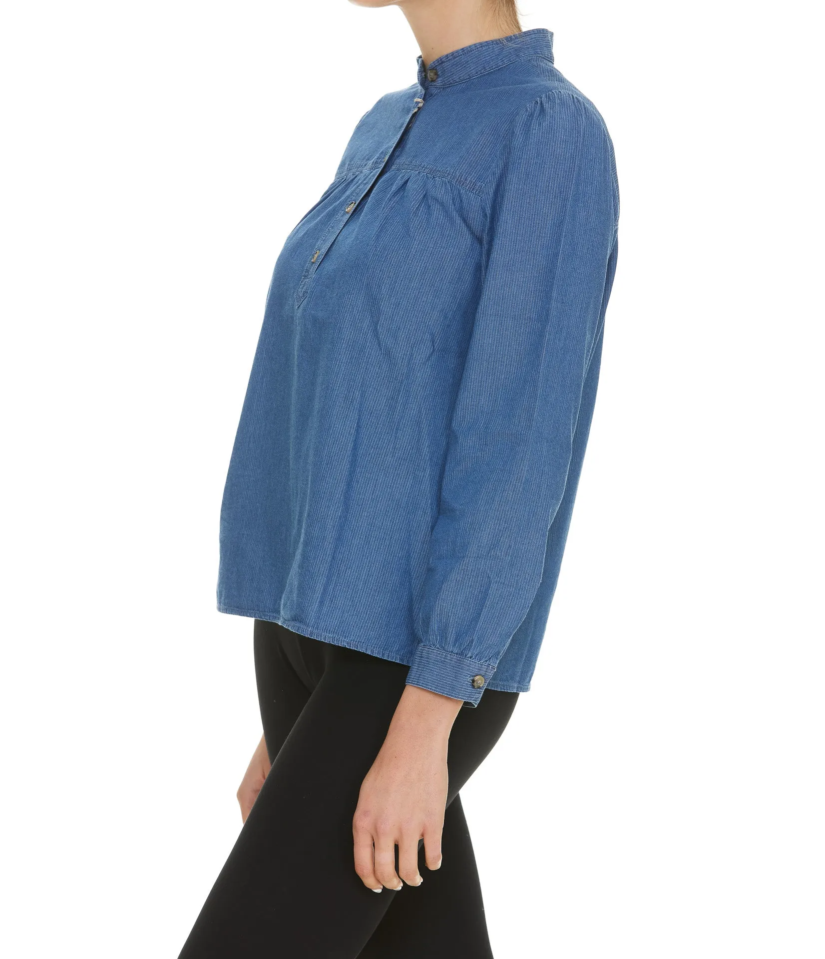 A.P.C. Buttoned Neck Long-Sleeved Top
