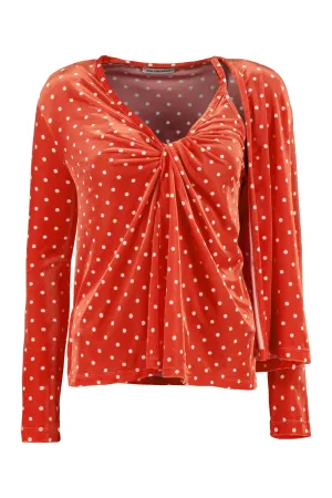 Balenciaga V-Neck Polka Dot Velvet Top