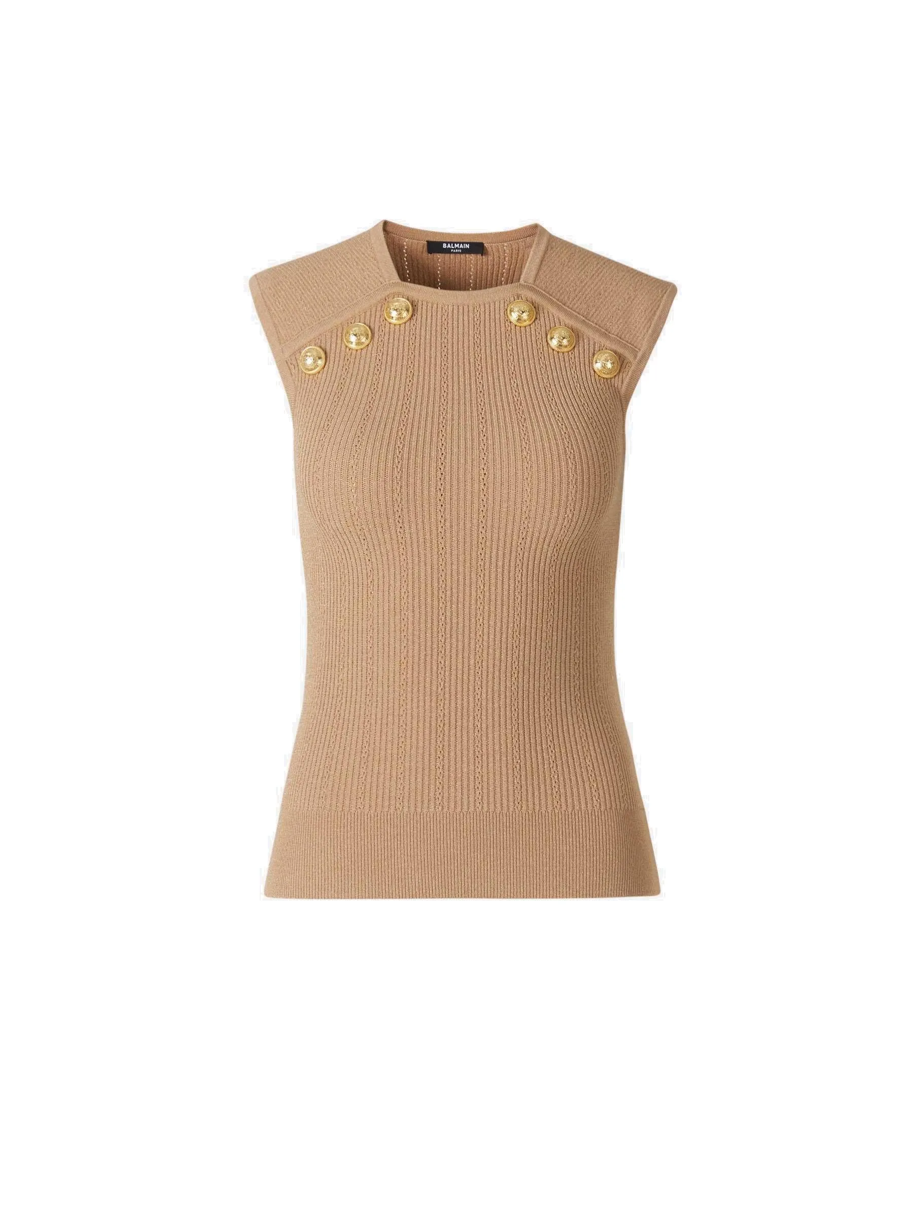 Balmain Button-Embellished Rib Knitted Sleeveless Top
