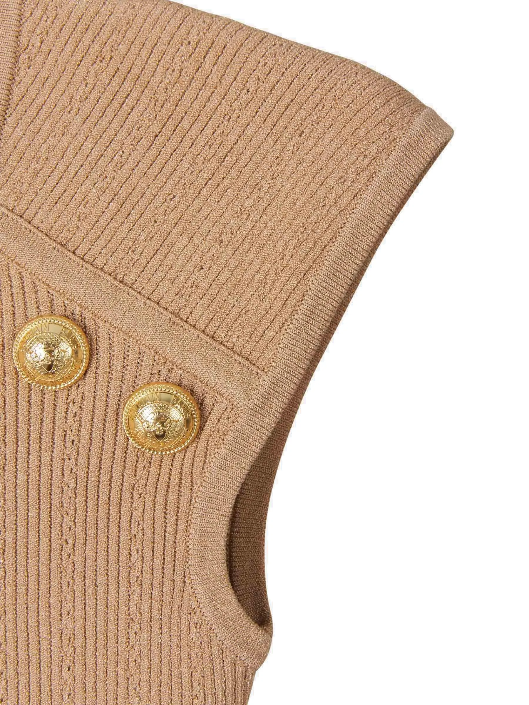 Balmain Button-Embellished Rib Knitted Sleeveless Top