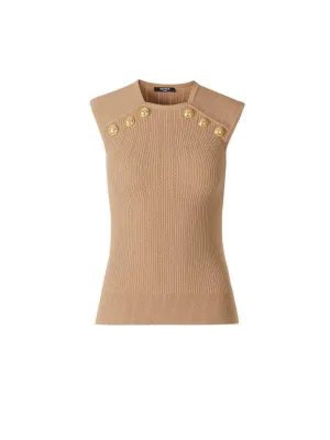 Balmain Button-Embellished Rib Knitted Sleeveless Top