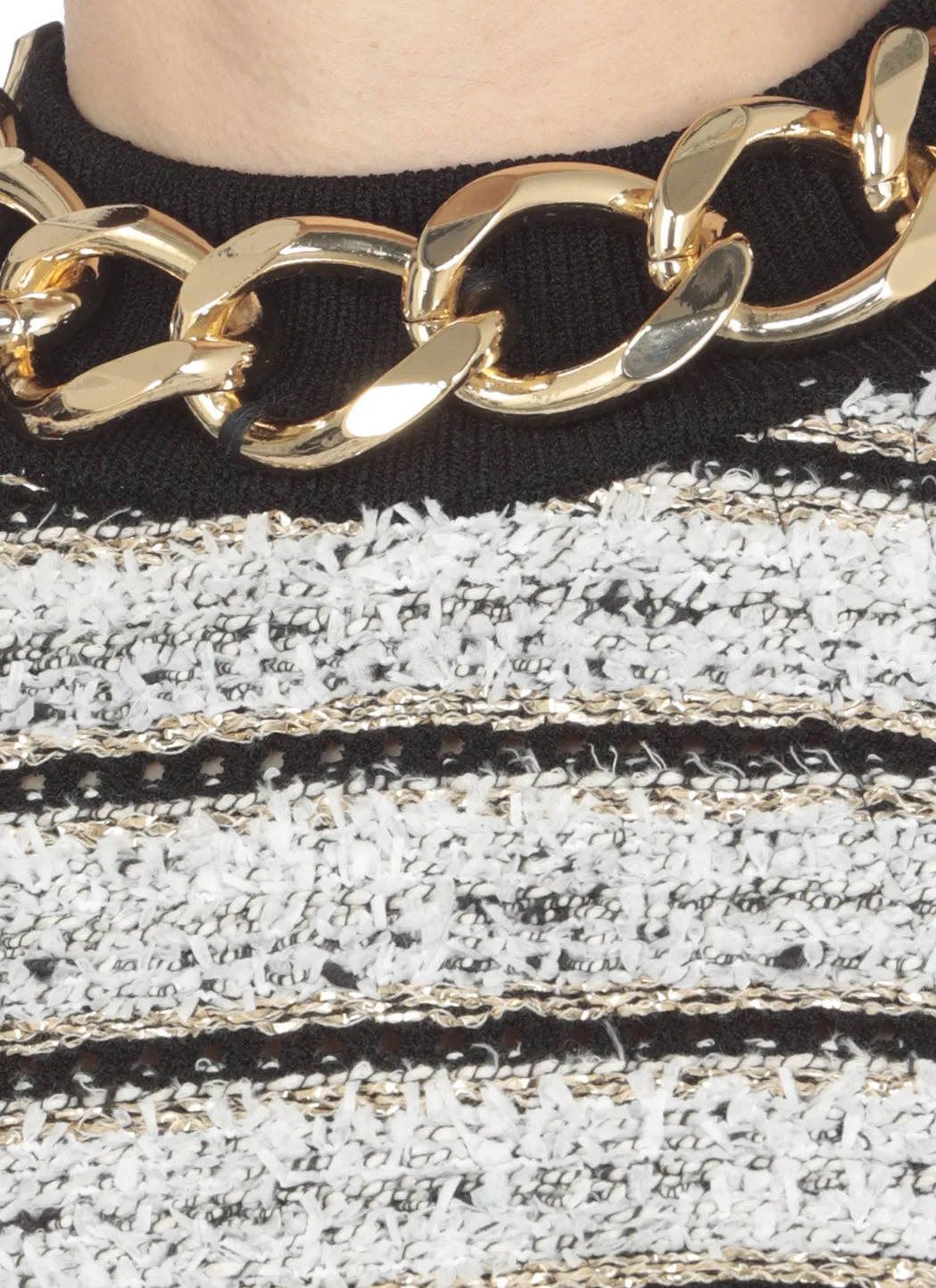 Balmain Chain Link Embellished Halterneck Tweed Mini Dress