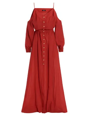 Balmain Cold-Shoulder Puff-Sleeved Maxi Dress