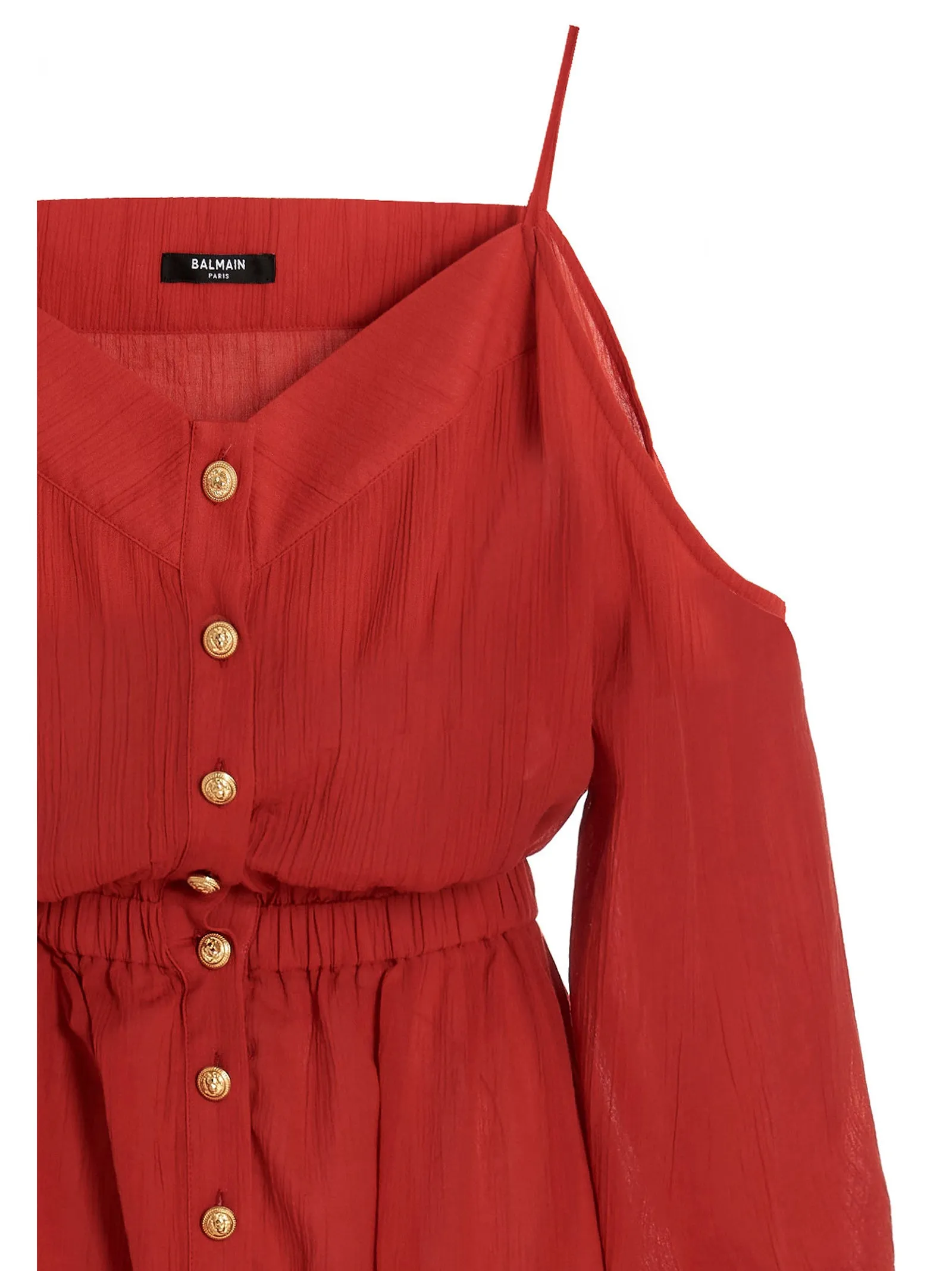Balmain Cold-Shoulder Puff-Sleeved Maxi Dress