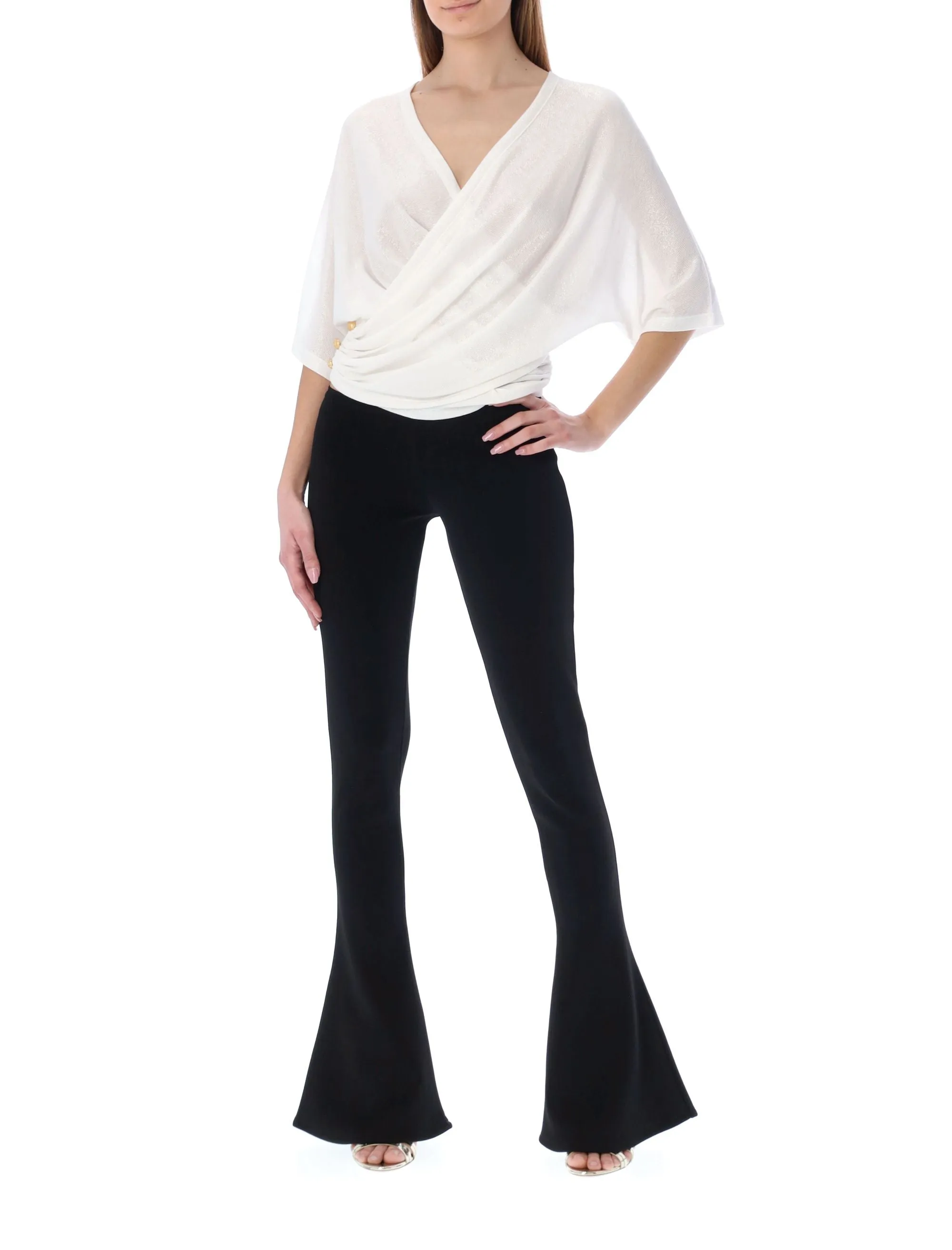 Balmain Draped V-Neck Cropped Top