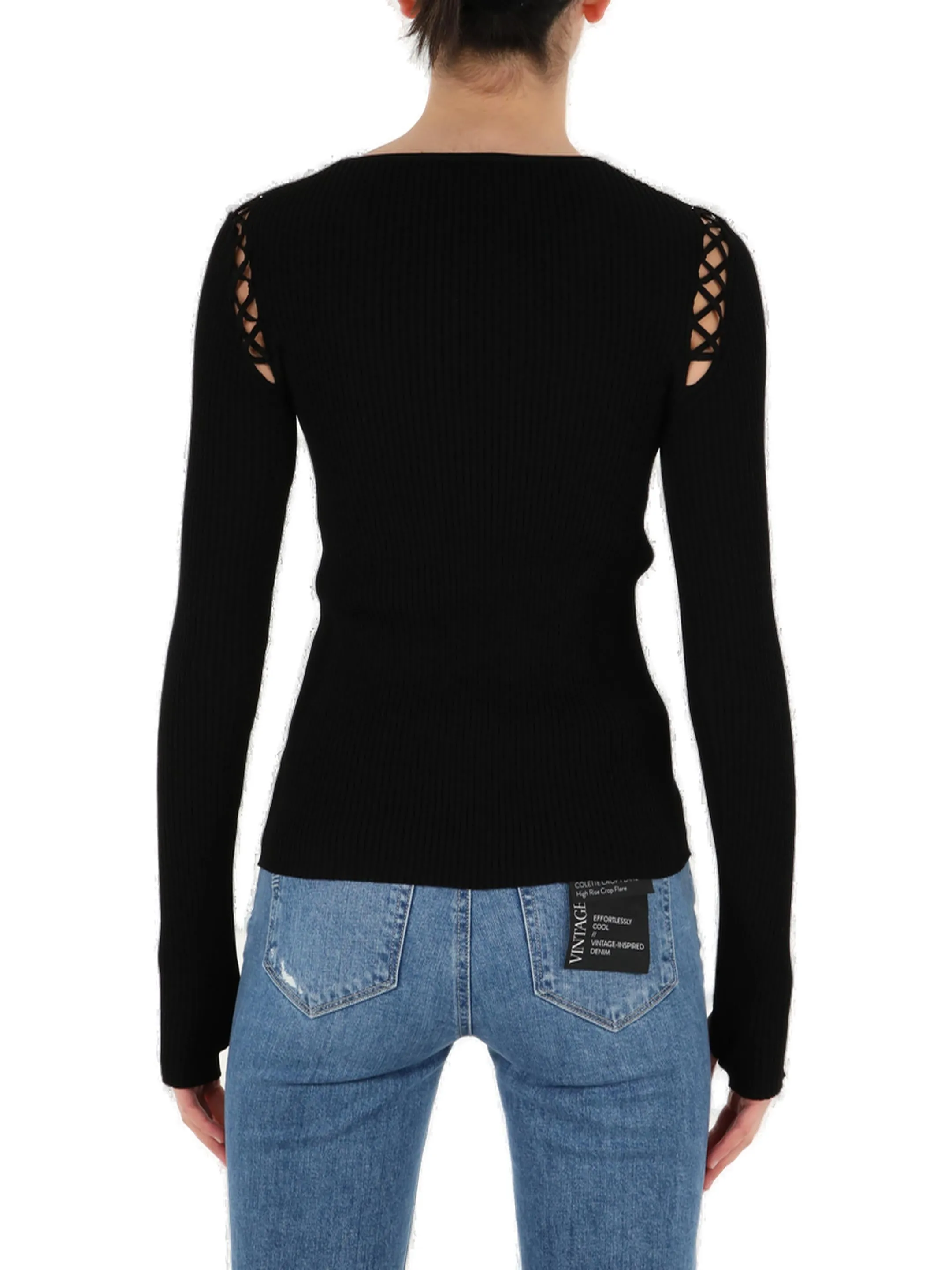 Balmain Lace-Up Shoulder Detailed V-Neck Knitted Top