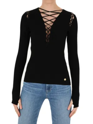 Balmain Lace-Up Shoulder Detailed V-Neck Knitted Top