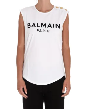 Balmain Logo Print Round Neck Sleeveless Top