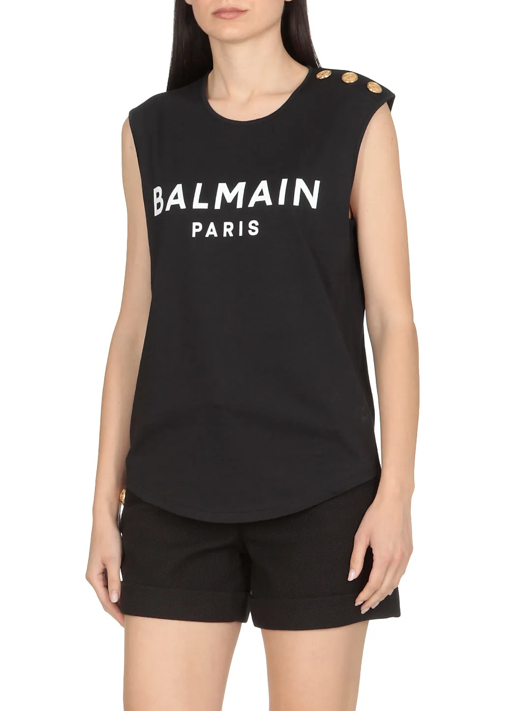 Balmain Logo Print Round Neck Sleeveless Top