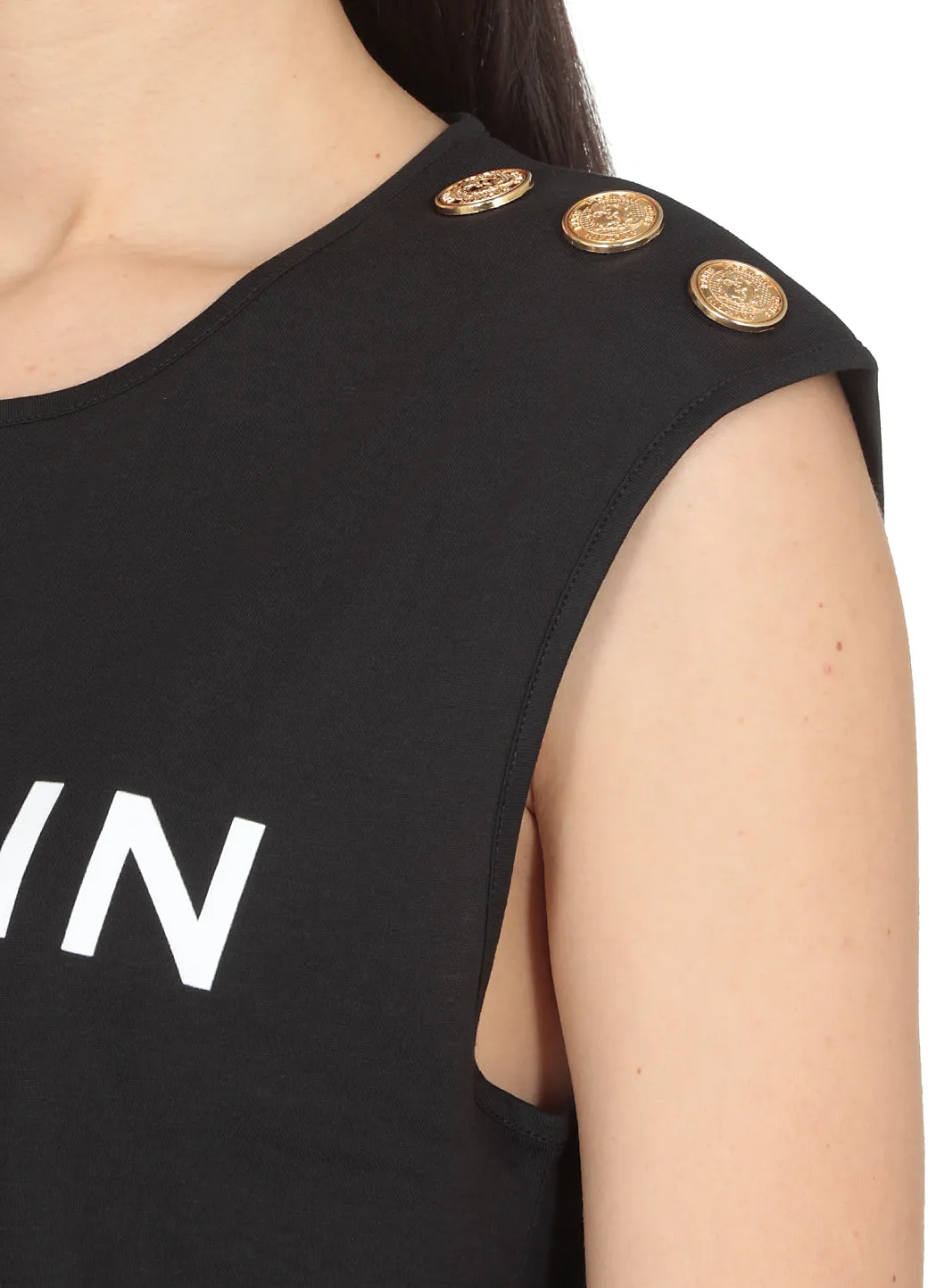 Balmain Logo Print Round Neck Sleeveless Top