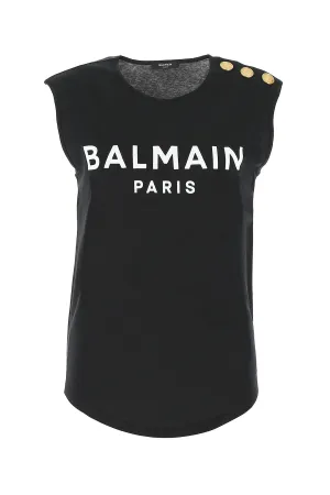 Balmain Logo Print Round Neck Sleeveless Top