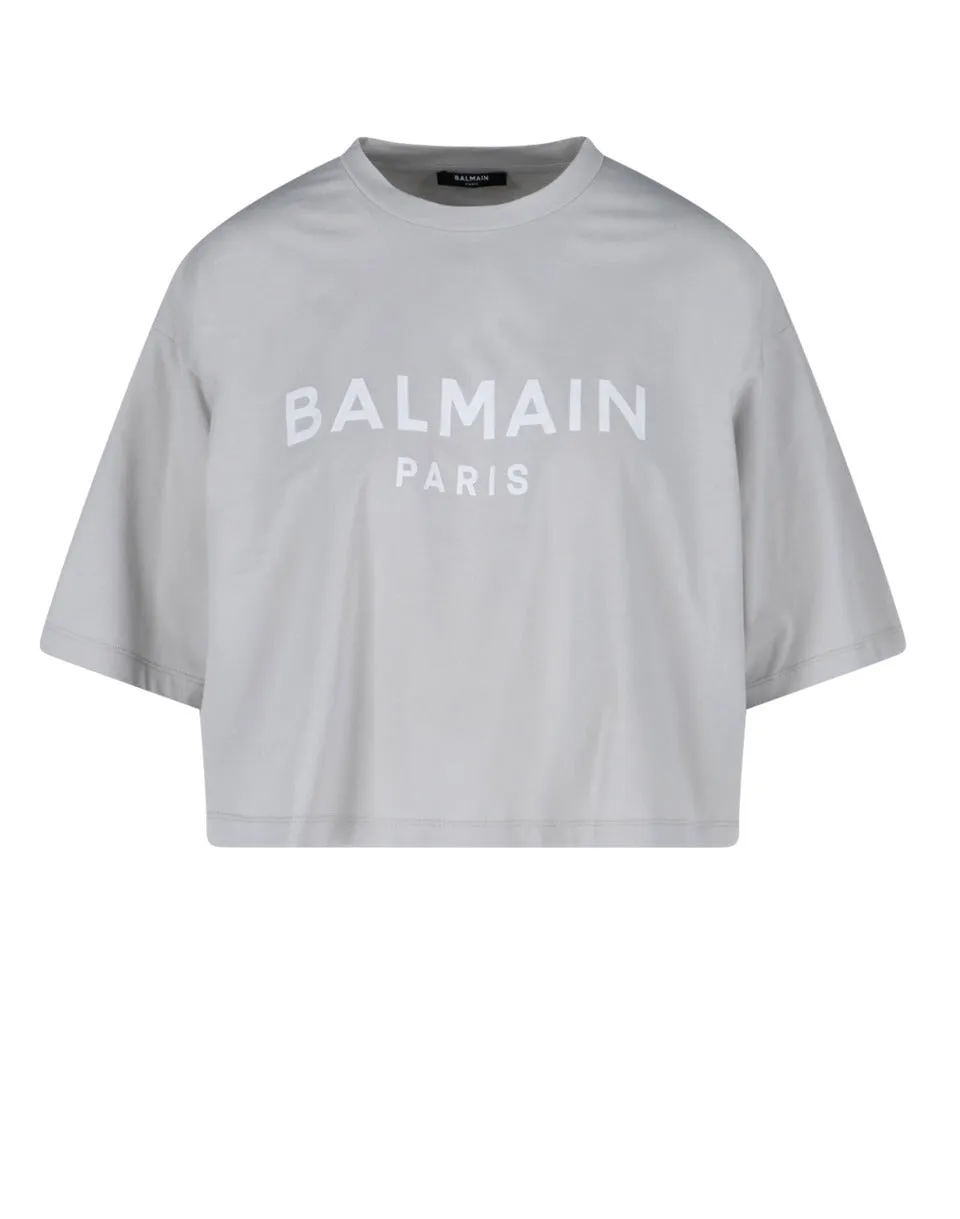 Balmain Logo Printed Crewneck Cropped T-Shirt