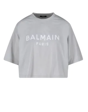 Balmain Logo Printed Crewneck Cropped T-Shirt
