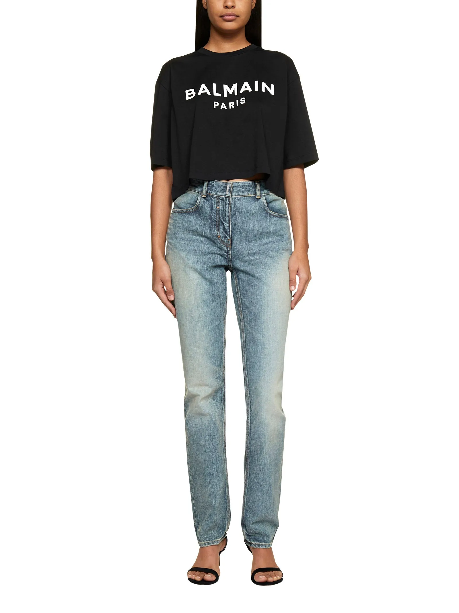 Balmain Logo Printed Cropped T-Shirt