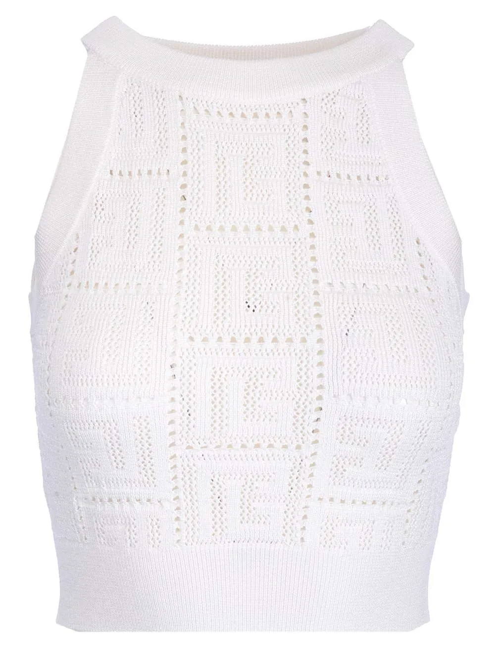 Balmain Monogram Perforated Sleeveless Cropped Top
