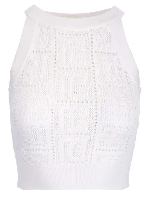 Balmain Monogram Perforated Sleeveless Cropped Top