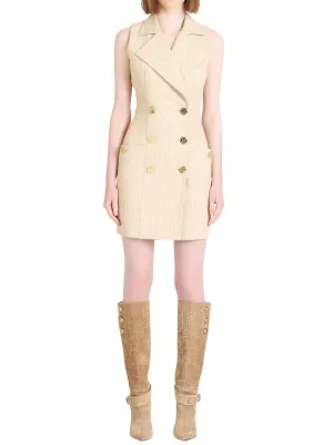 Balmain Monogram V-Neck Sleeveless Mini Dress