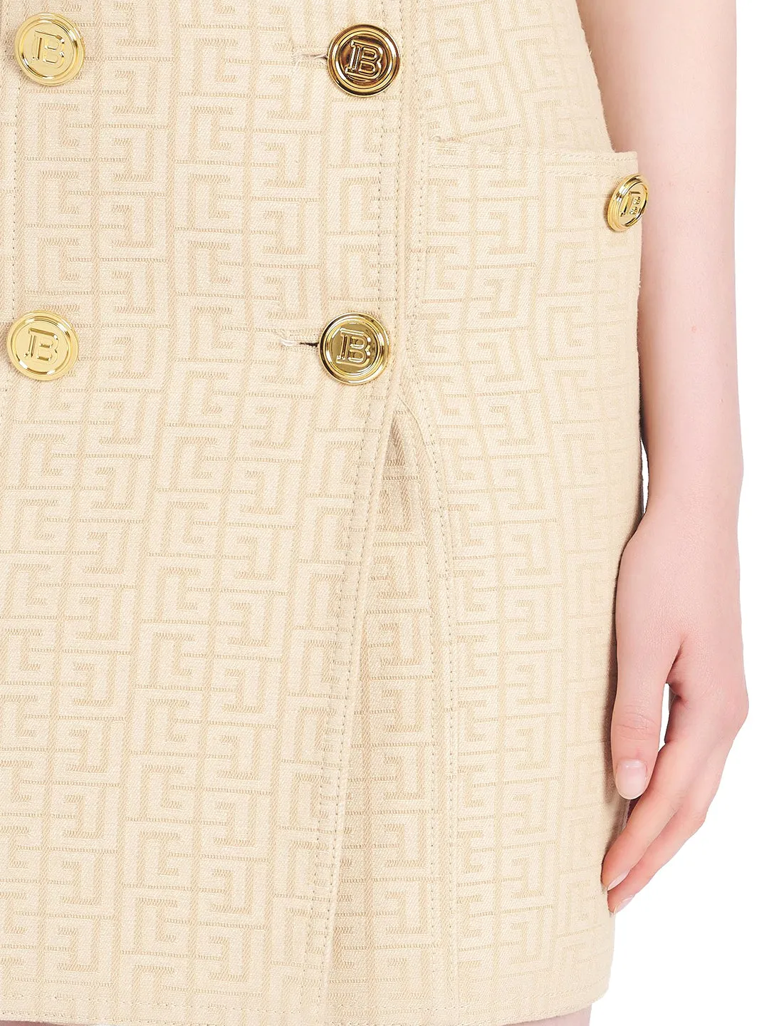 Balmain Monogram V-Neck Sleeveless Mini Dress