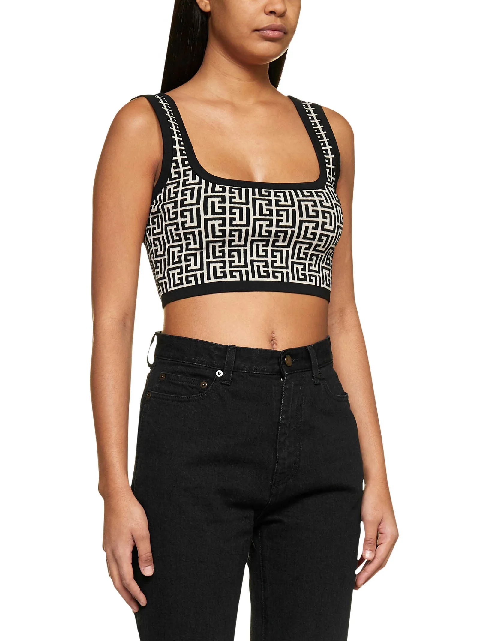 Balmain Scoop Neck Monogram Jacquard Tank Top