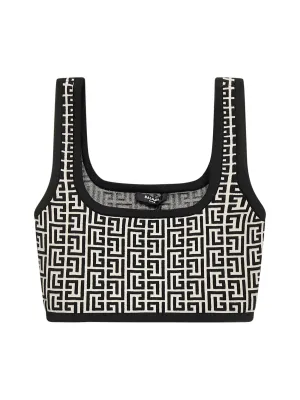 Balmain Scoop Neck Monogram Jacquard Tank Top