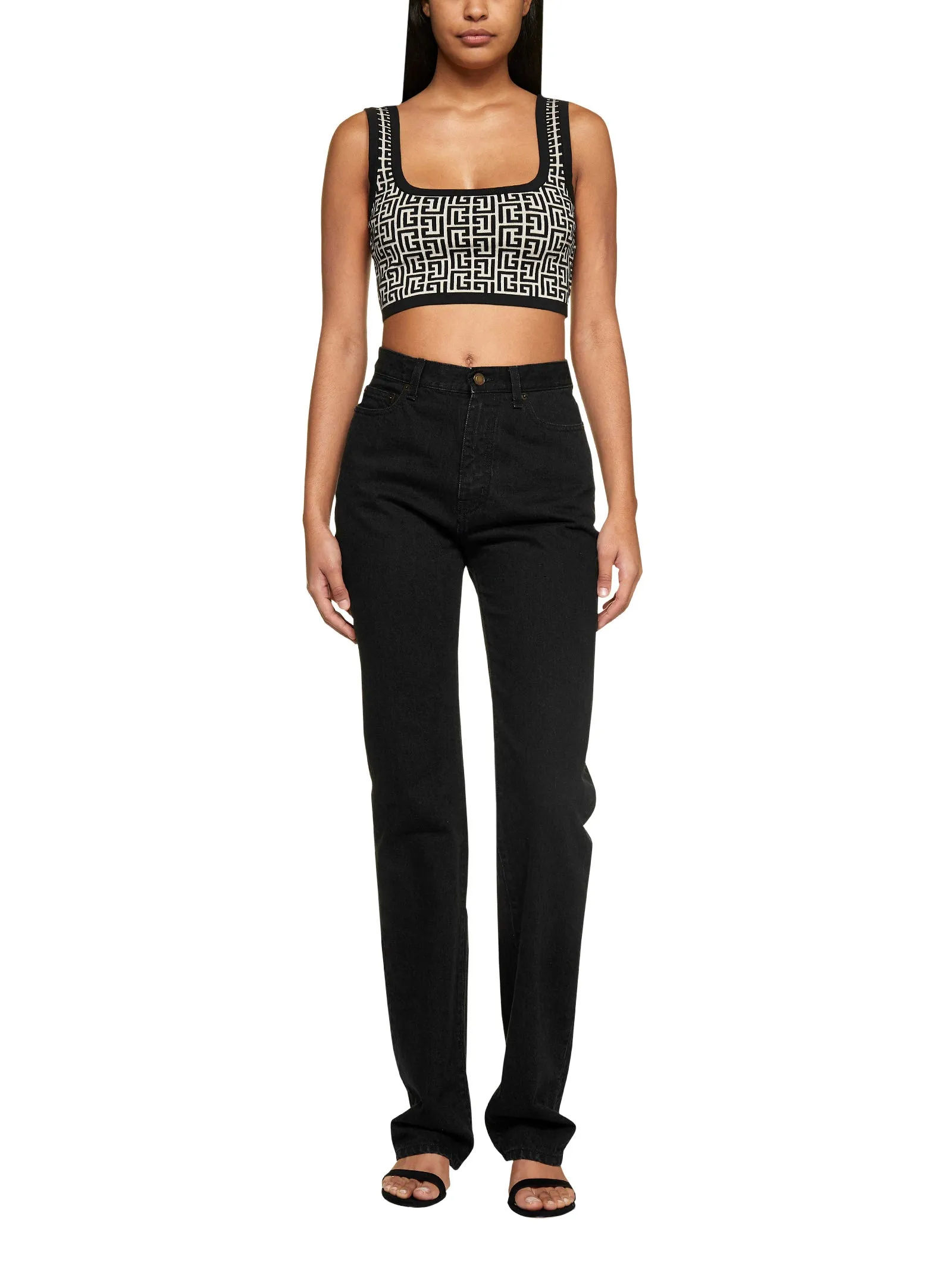 Balmain Scoop Neck Monogram Jacquard Tank Top
