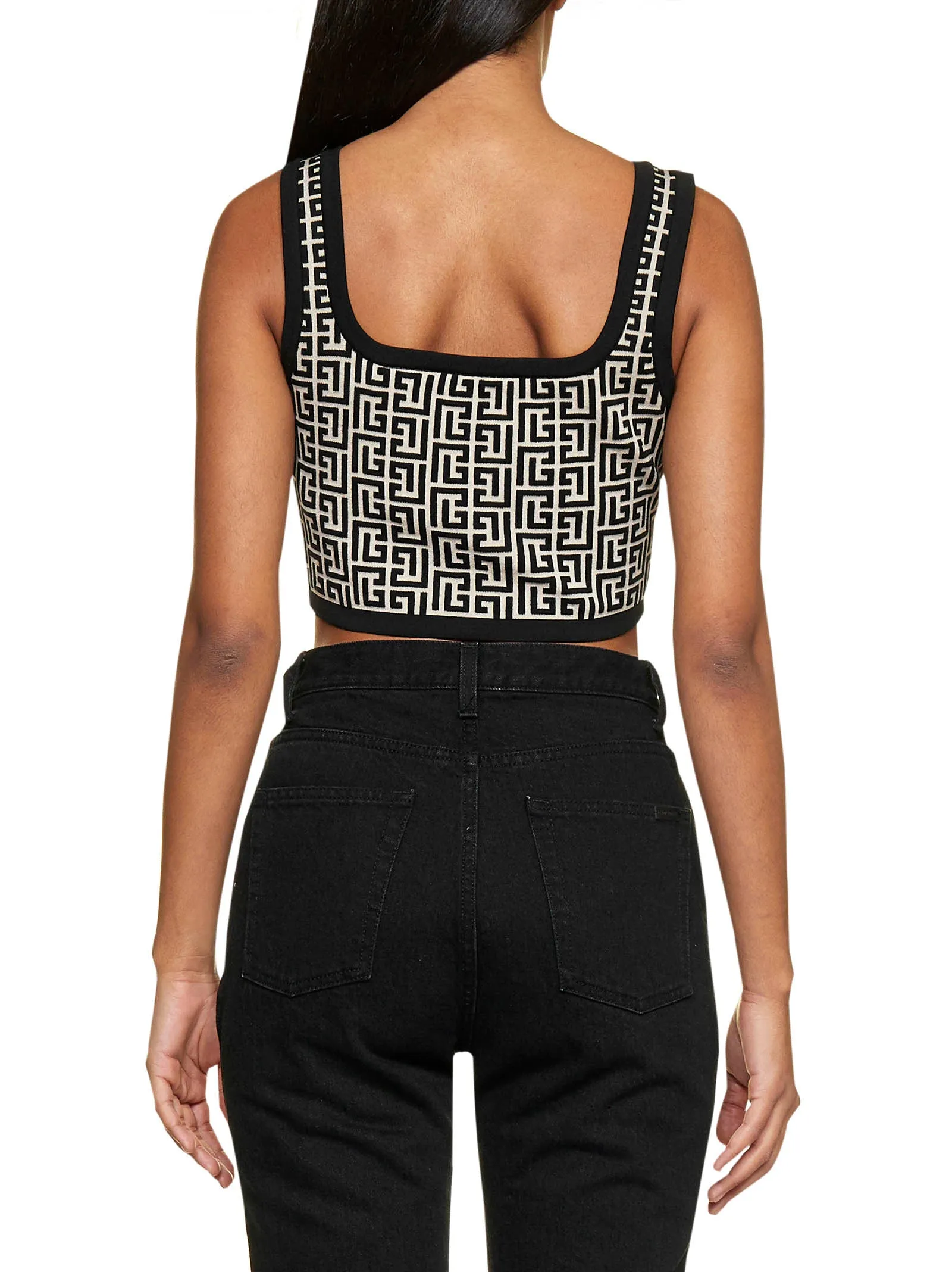 Balmain Scoop Neck Monogram Jacquard Tank Top